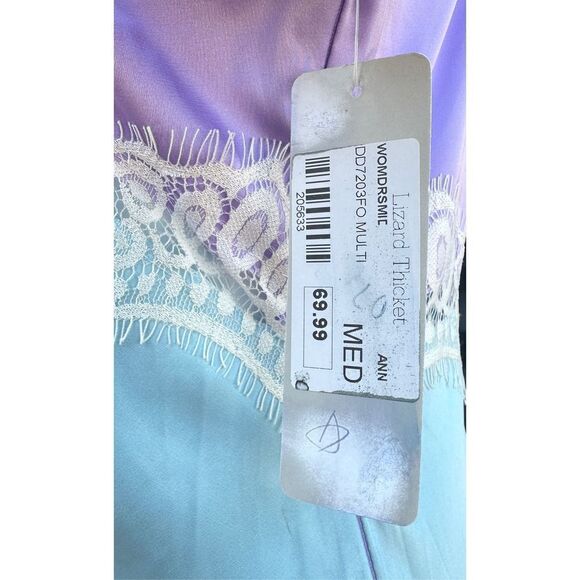 Anna Grace Satin‎ Midi Dress Turquoise Purple Lace Detail Adjustable Straps Size - Picture 8 of 11